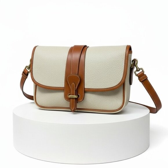 Vintage Dooney & Bourke Cream British Tan AWL Equestrian Crossbody Saddle Bag - Picture 1 of 14